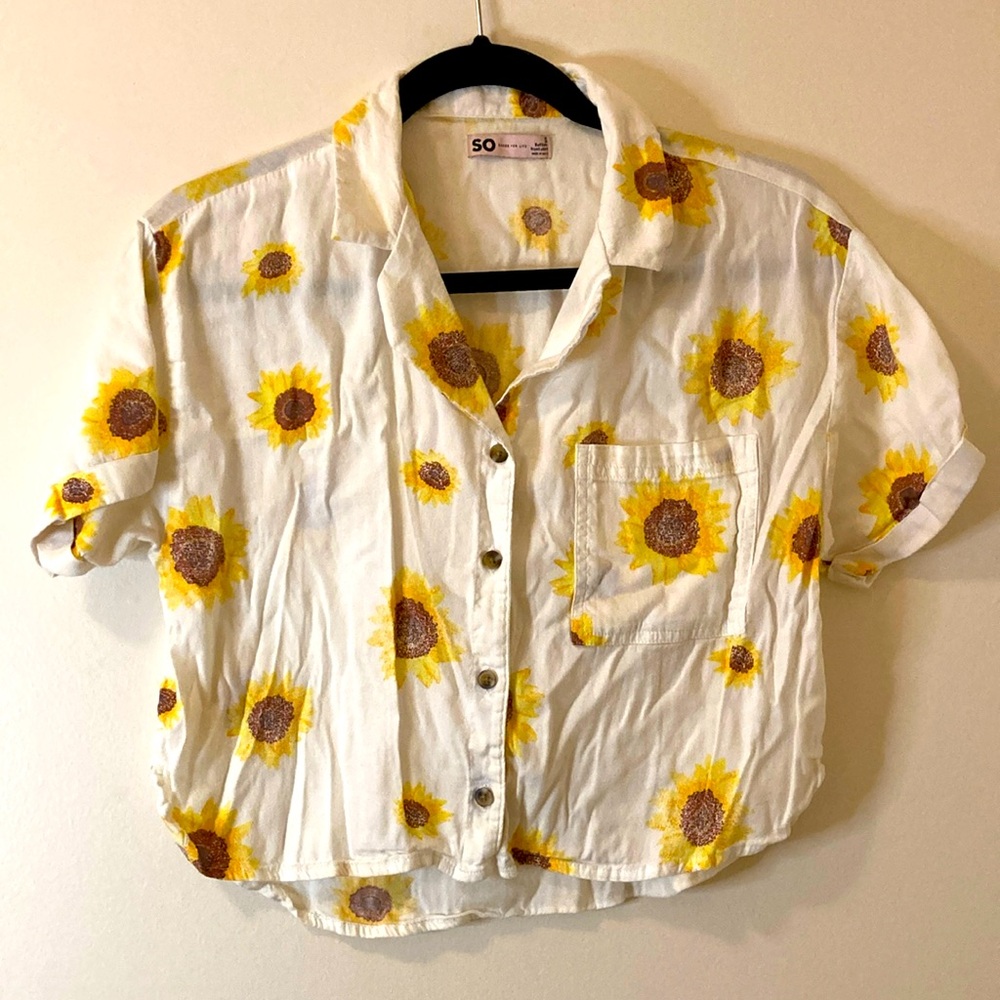 So Sunflower Button Down Crop Top